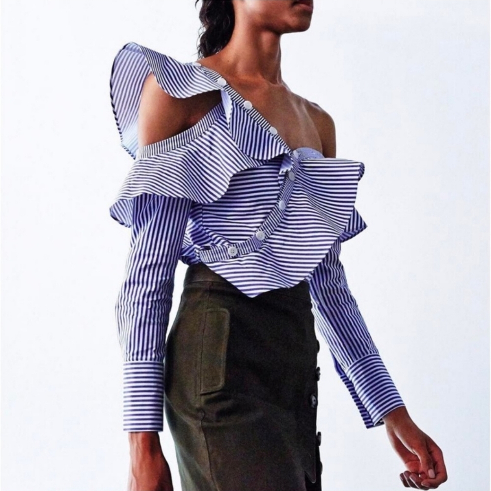 Self-Portrait striped frill top